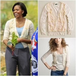 J.Crew PINK Flower Floral Rose Petal Cardigan M Medium Michelle Obama New Nwt